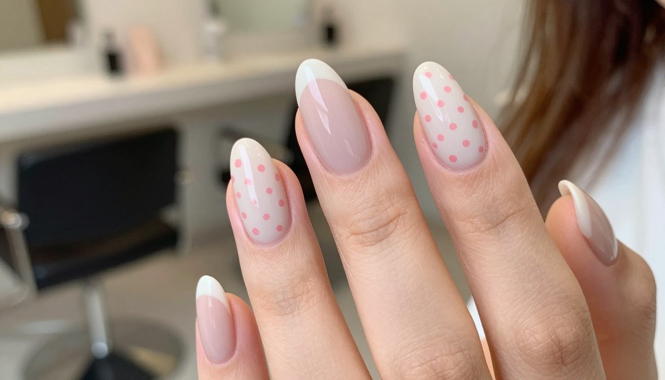 minimalist nails with negative space and polka dots