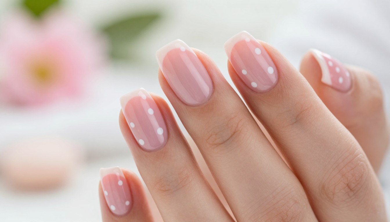 pink polka dot french nails