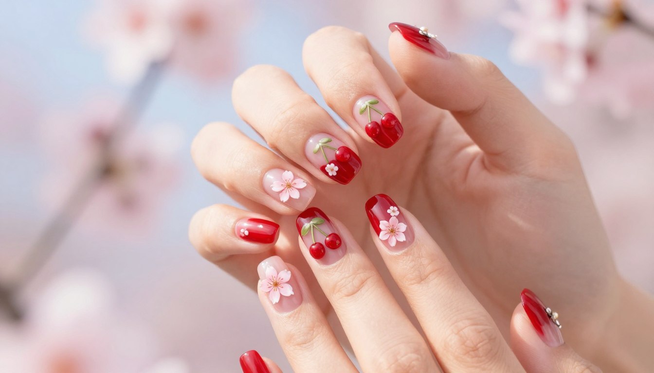 aesthetic cherry nails