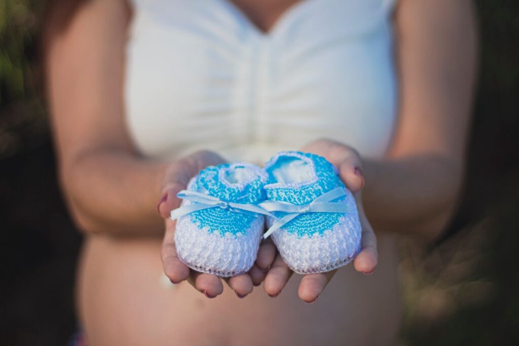 White and blue knit shoes